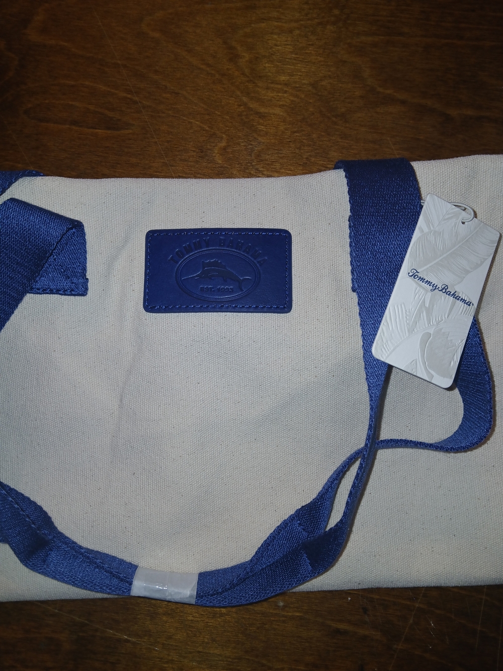 Tommy Bahama Blue & Cream Canvas Tote Bag
